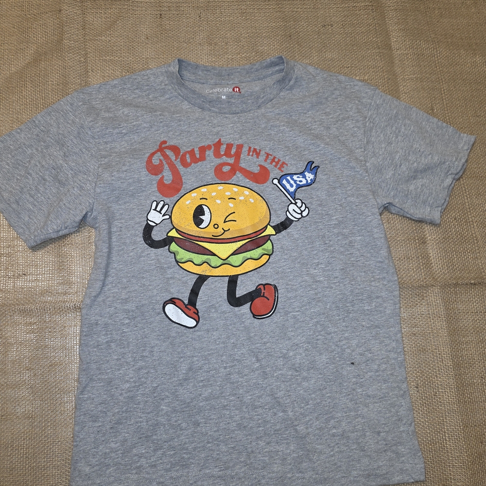 Gray Kids T-Shirt with Burger Graphic